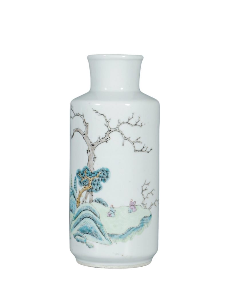    清晚期 粉彩山水人物纹棒槌瓶