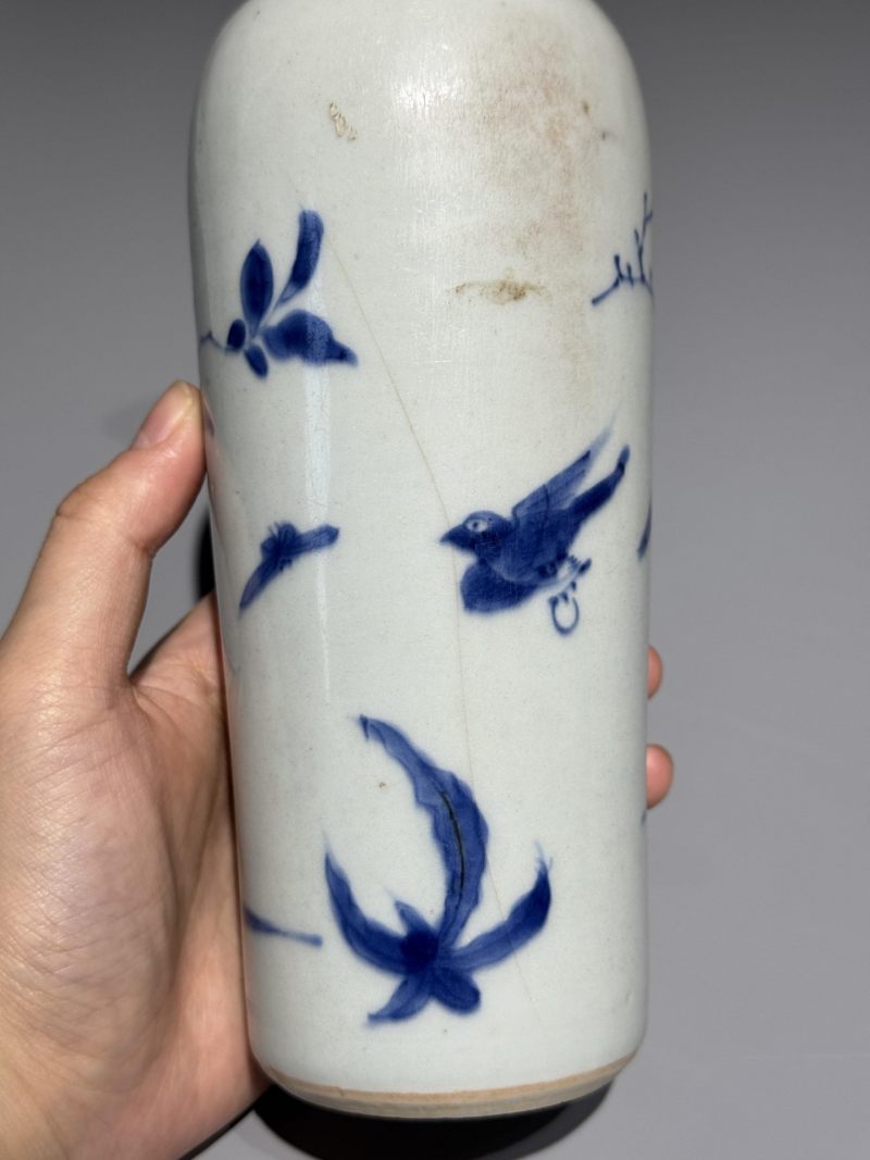    清顺治 青花花鸟纹筒瓶 - 图11