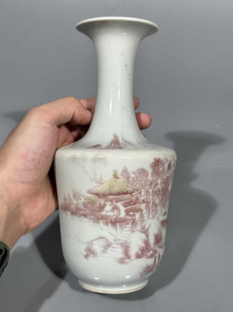    清晚期 釉里红山水人物瓶 - 图5