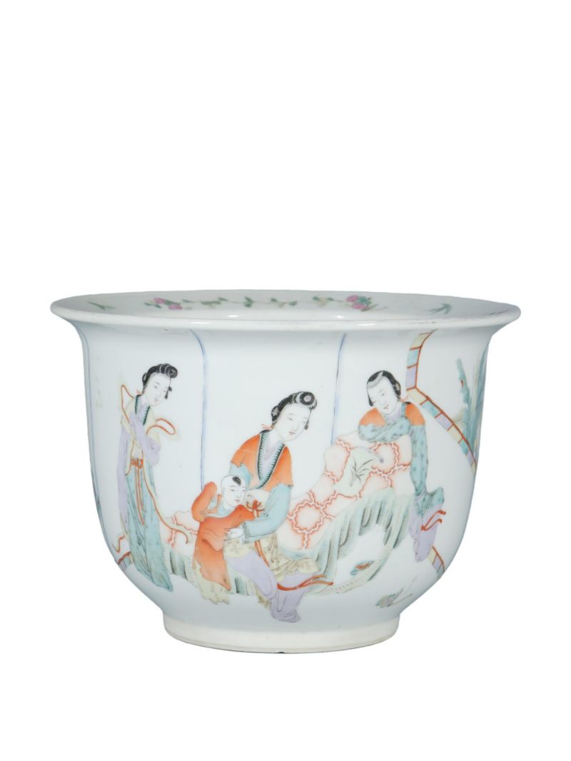    清光绪 粉彩三娘教子图花盆 胡隆昌作 - 图1