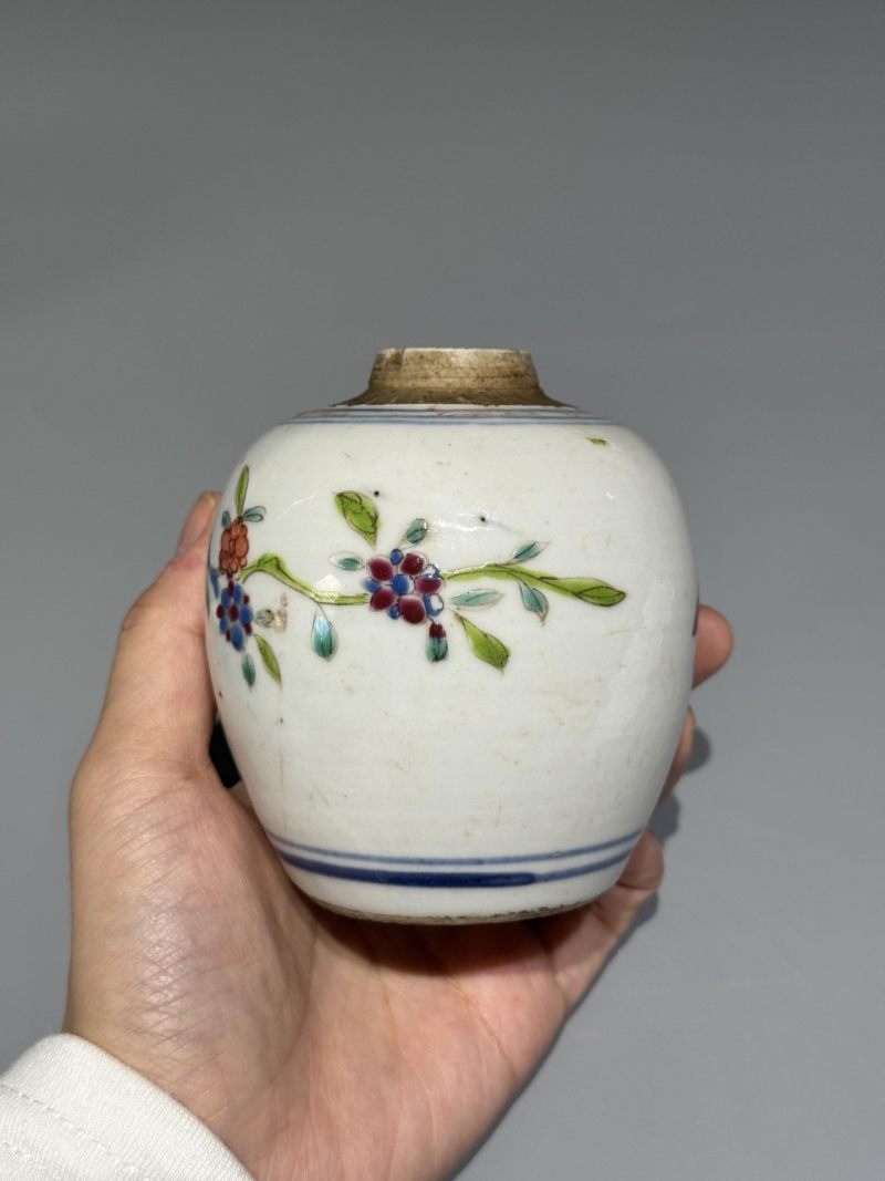    清雍正 粉彩花卉纹小罐一对（带木盖） - 图7