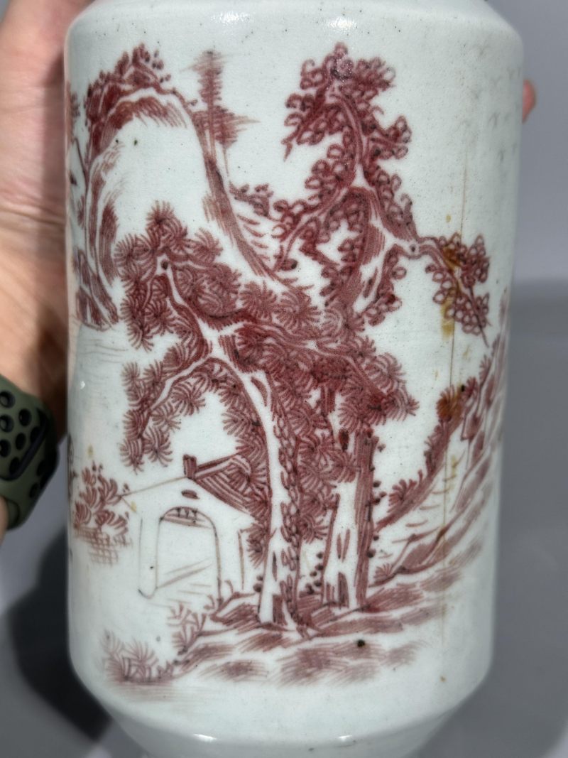    清中期 釉里红山水人物纹瓶 - 图7