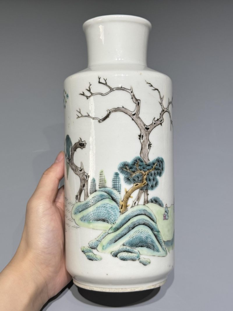    清晚期 粉彩山水人物纹棒槌瓶 - 图3