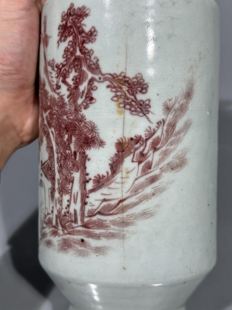    清中期 釉里红山水人物纹瓶 - 图8