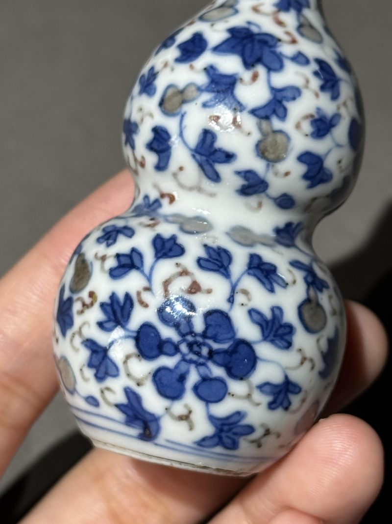    清晚期 青花釉里红瓜瓞绵绵鼻烟壶 - 图6