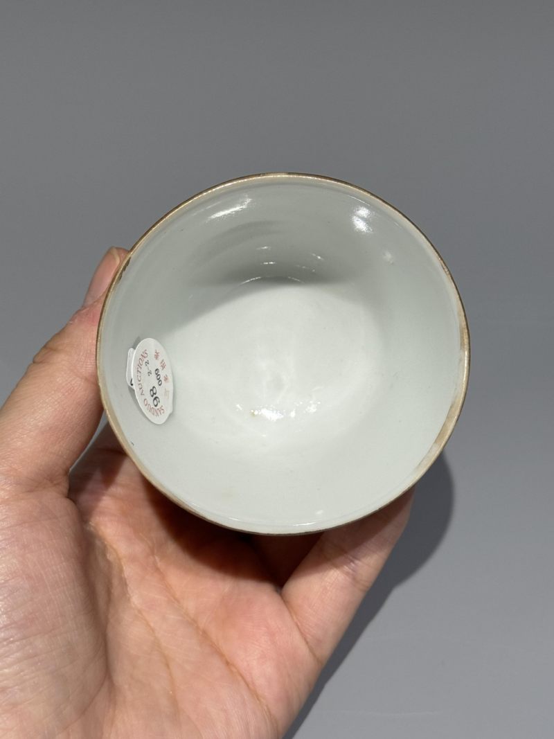   清晚期 浅降彩花鸟诗文杯一对 - 图9