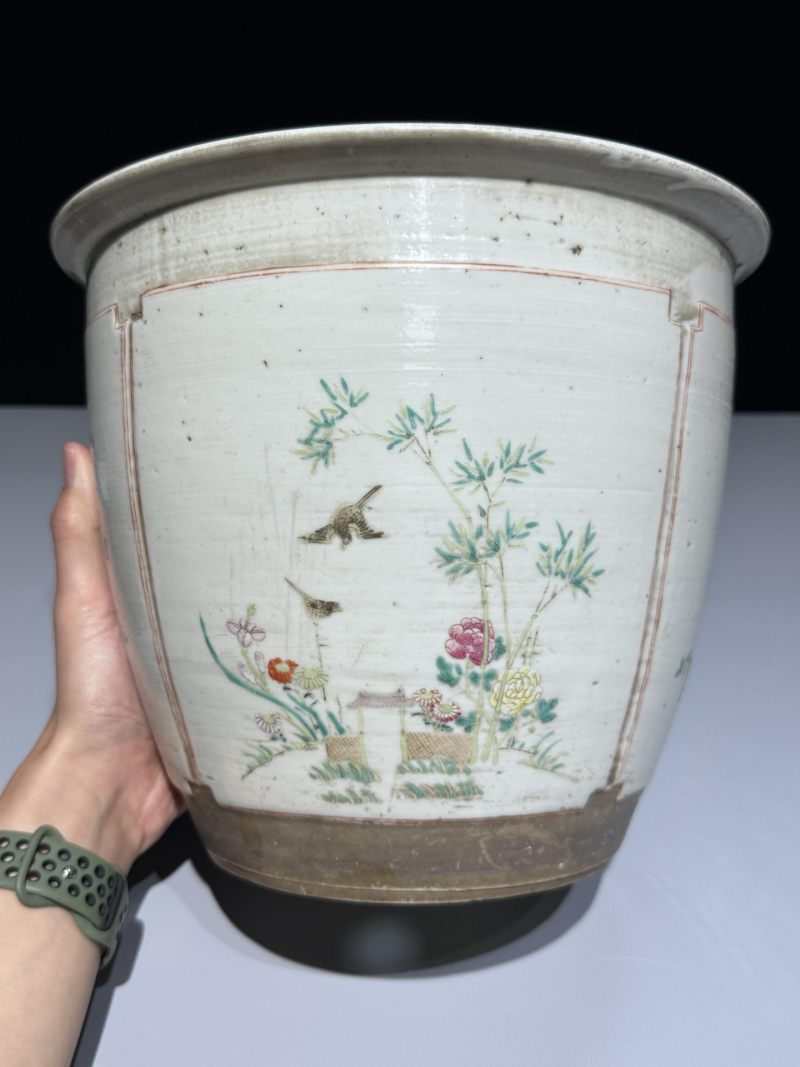    民国 粉彩花鸟花盆 - 图8
