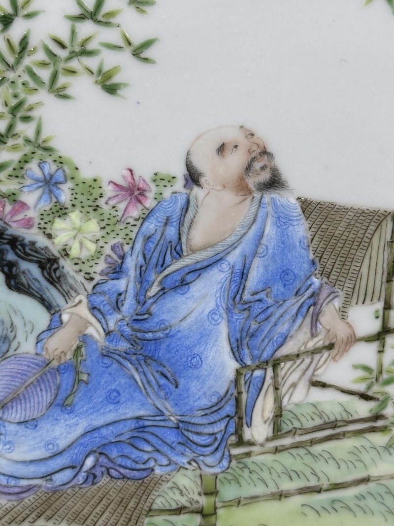    民国 汪晓棠作 粉彩人物纹瓷板 - 图6