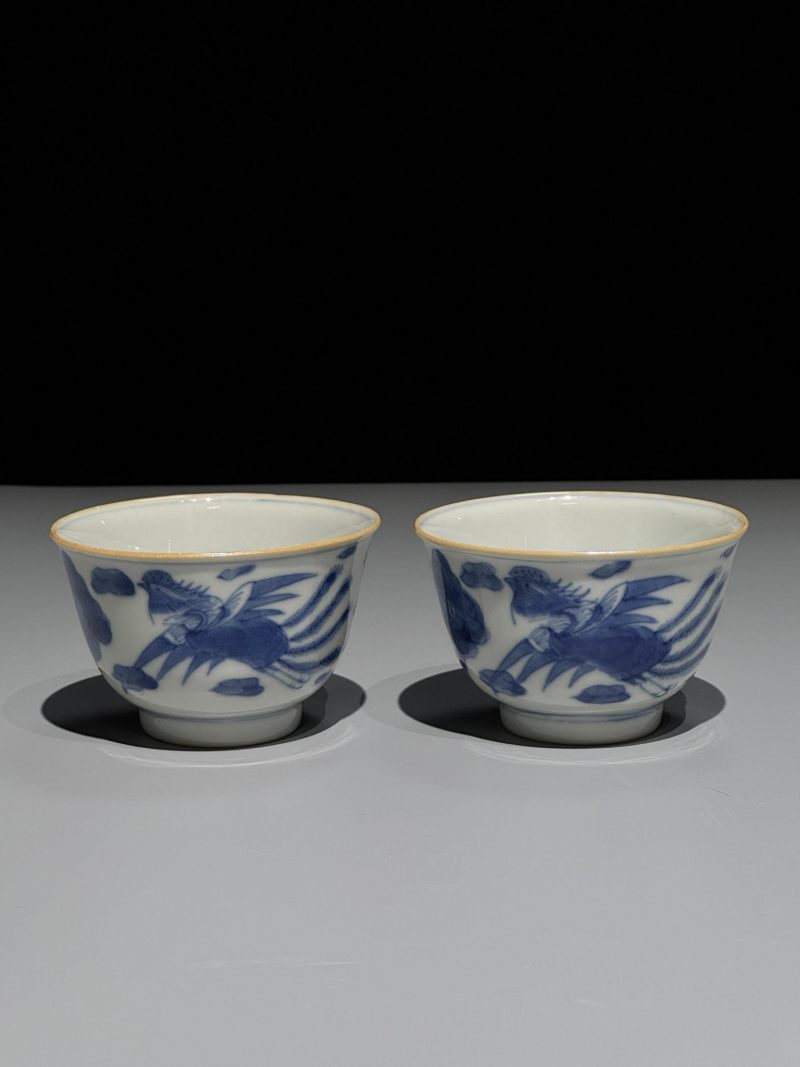    清道光 青花龙凤纹杯一对 - 图2