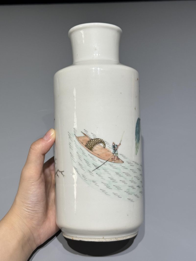    清晚期 粉彩山水人物纹棒槌瓶 - 图5