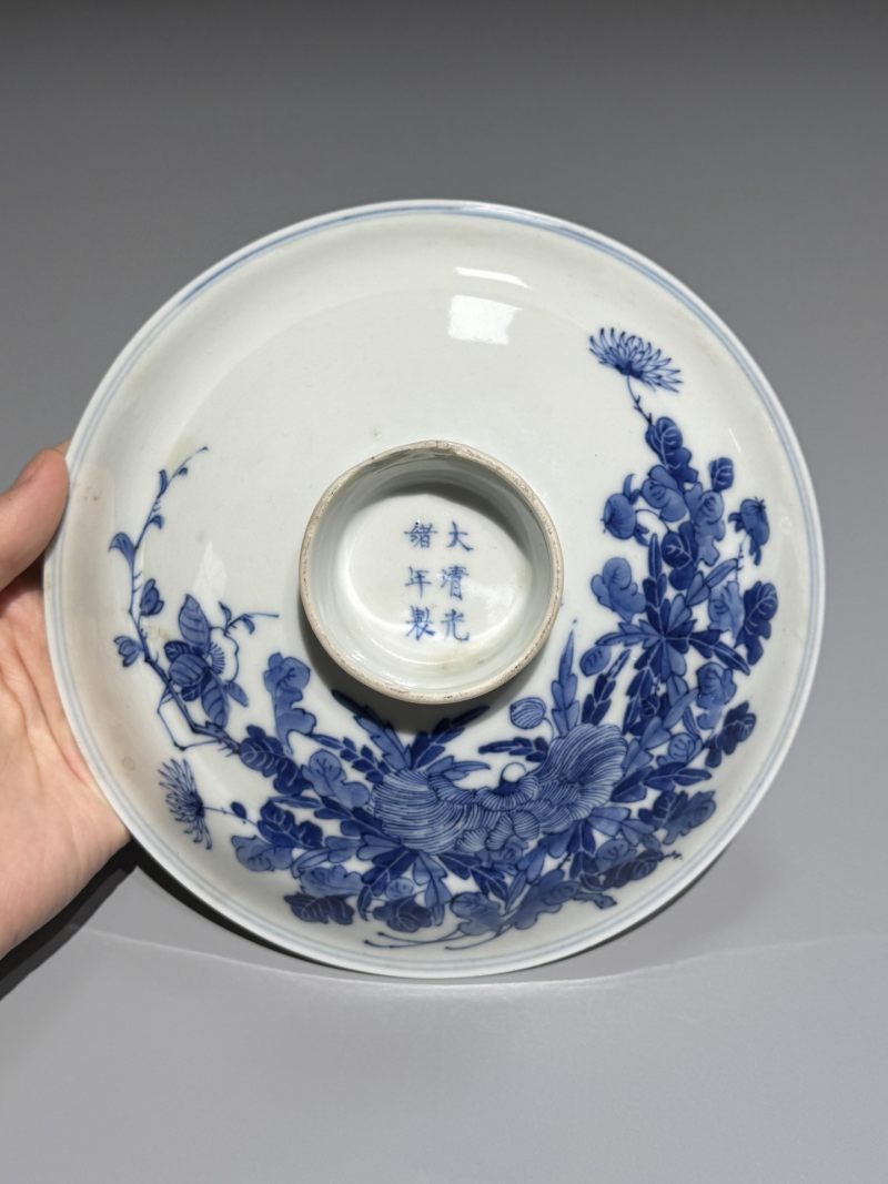    清光绪 青花花卉纹盖碗 - 图5