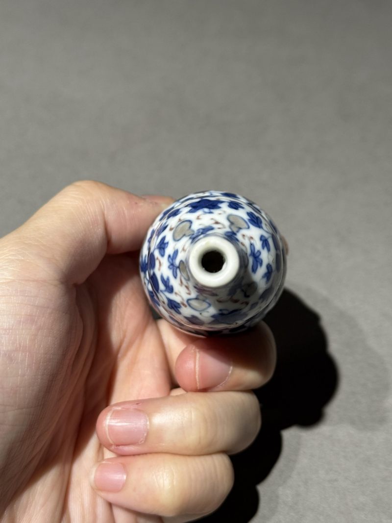    清晚期 青花釉里红瓜瓞绵绵鼻烟壶 - 图8