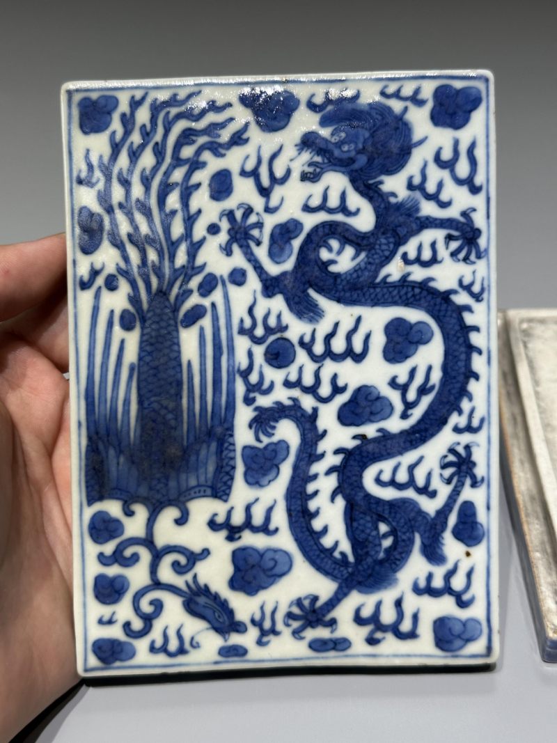    清晚期 青花龙凤纹砚盒 - 图3