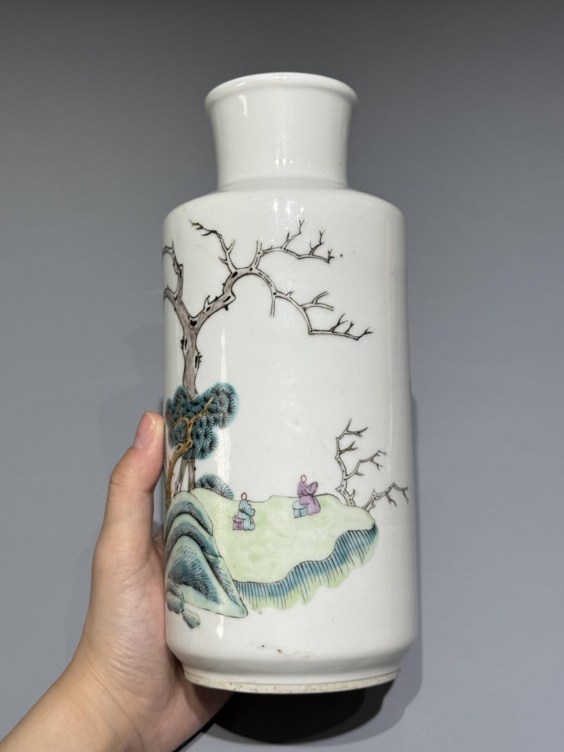    清晚期 粉彩山水人物纹棒槌瓶 - 图6