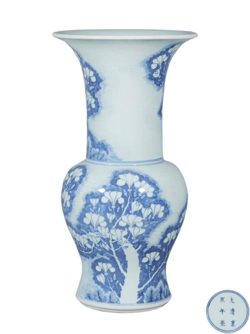    清康熙 青花花卉纹凤尾尊 - 图1