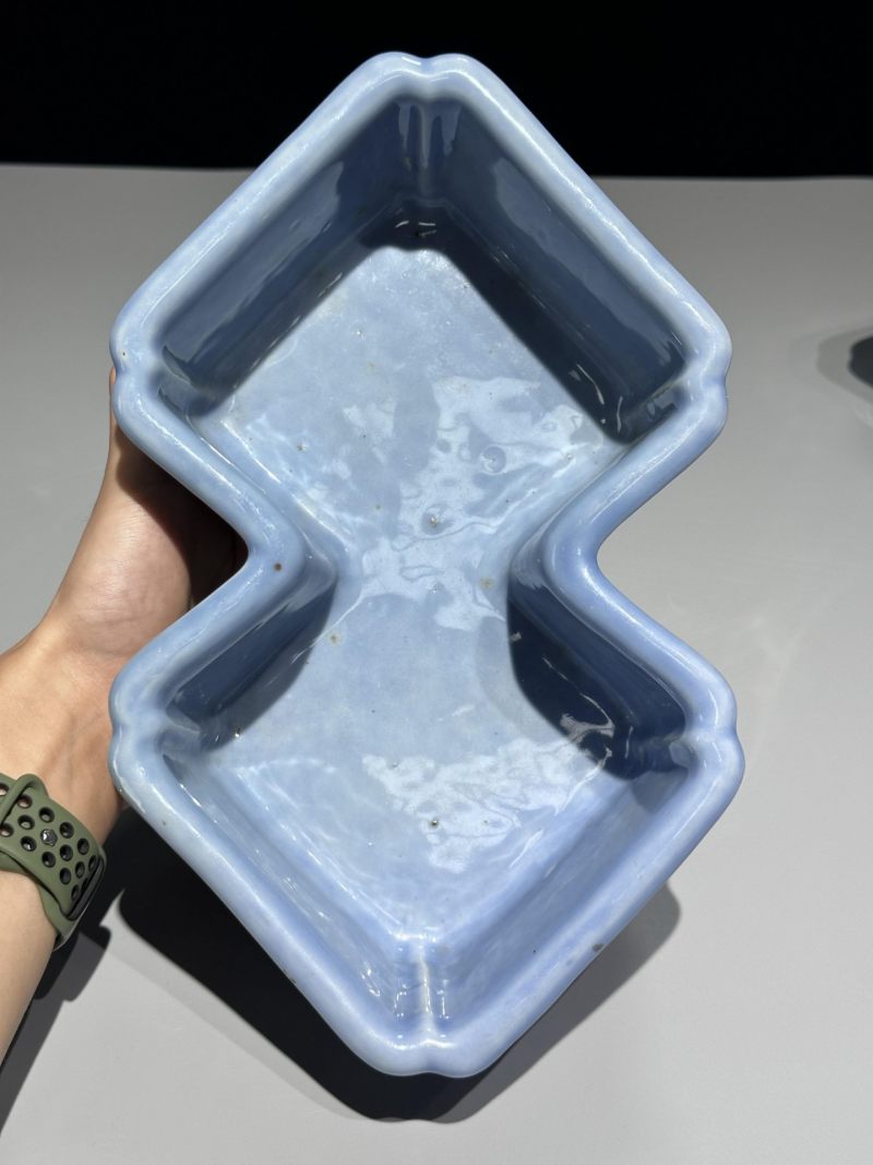    清晚期 天蓝釉菱形水仙盒一对 - 图4