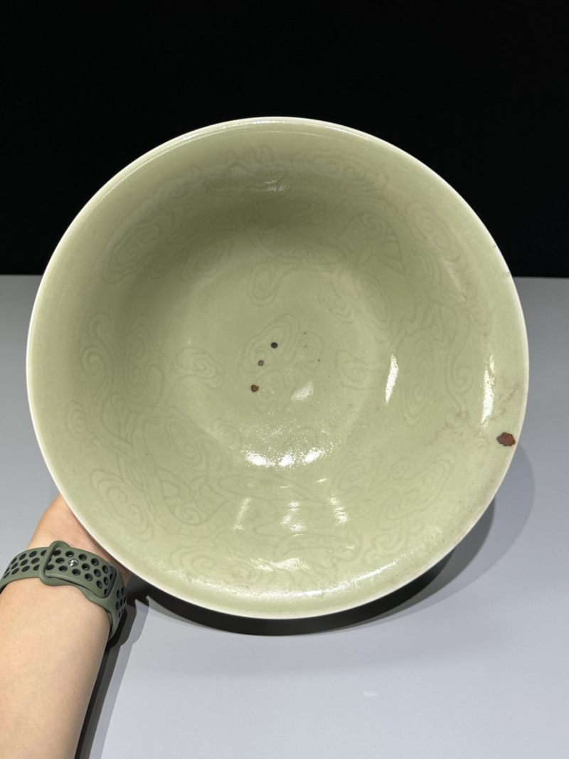    清晚期 豆青釉内如意纹斗笠碗 - 图3