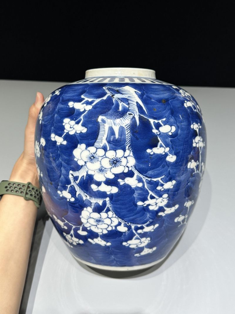    民国 青花冰梅纹大罐 配底座 - 图5