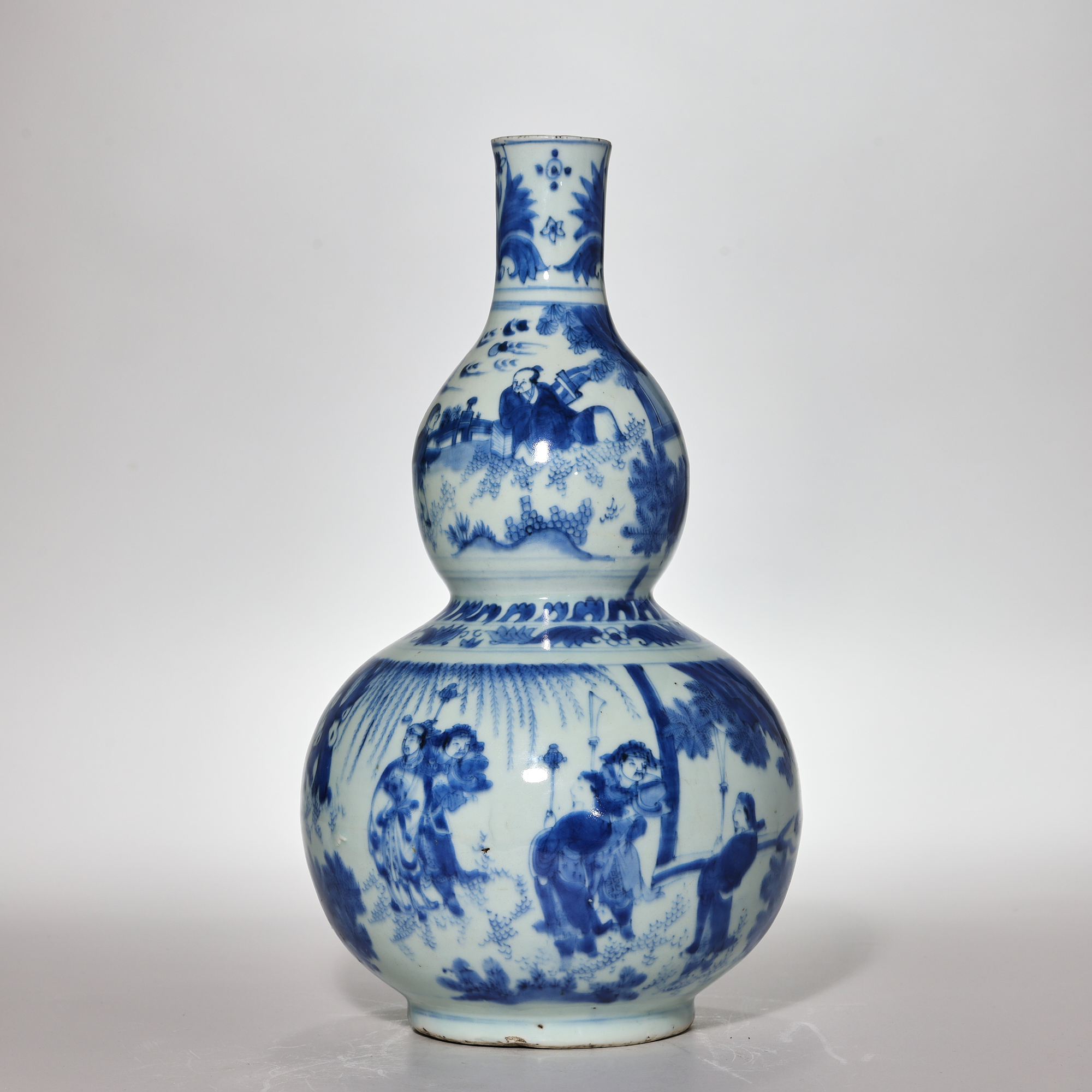 中国大明崇祯年製青花葫芦瓶、雲龍纹、美品希少品。 明崇祯青花人物故事纹葫芦瓶-多宝古瓷宝典