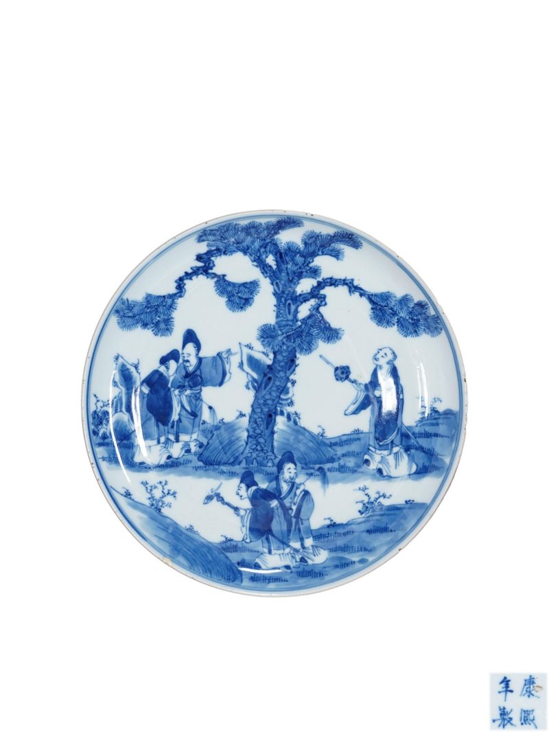    清晚期 青花人物纹盘 - 图1