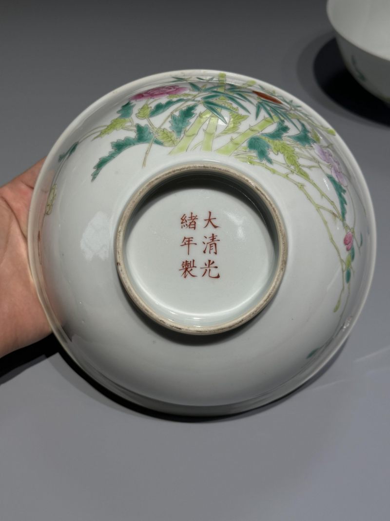    清光绪 粉彩花卉纹大碗一对 - 图4