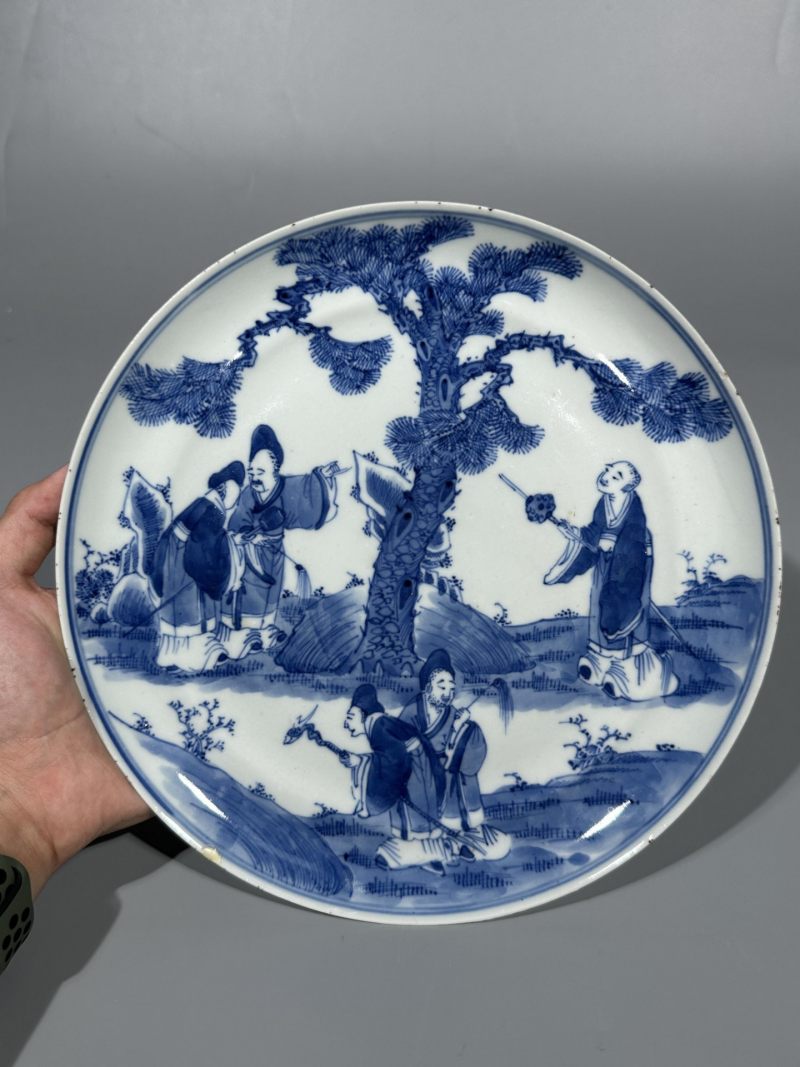    清晚期 青花人物纹盘 - 图2