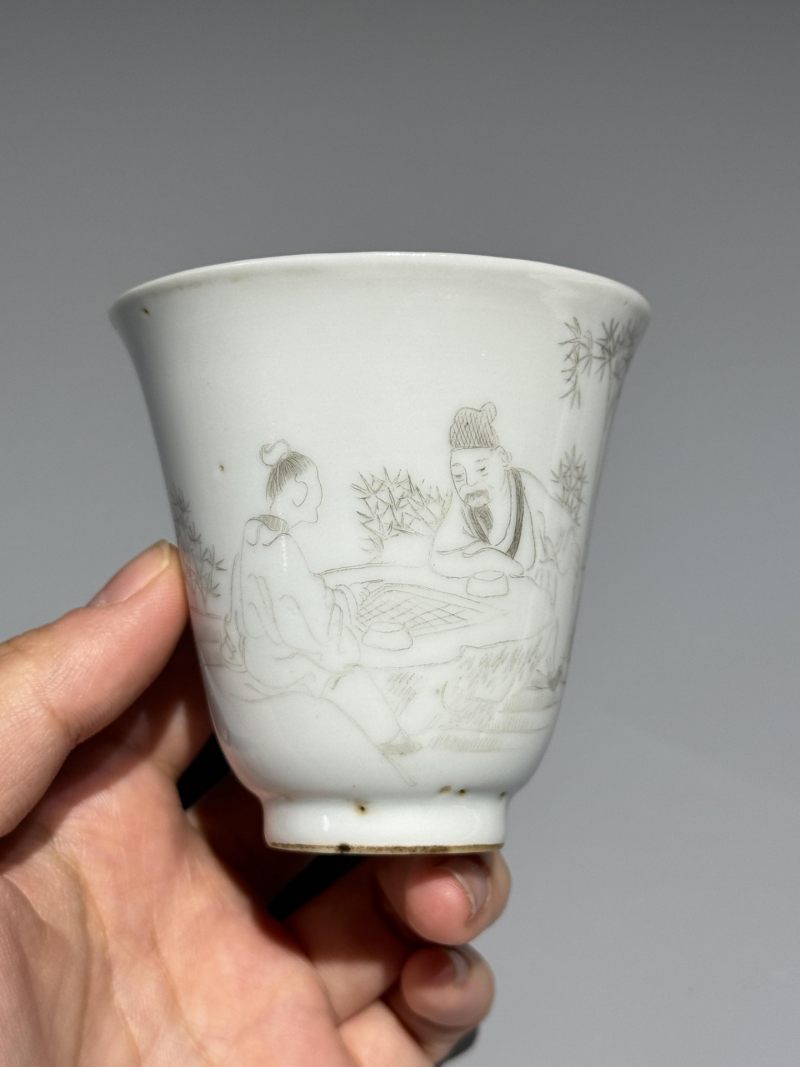    清晚期  墨彩高仕图小杯 - 图2