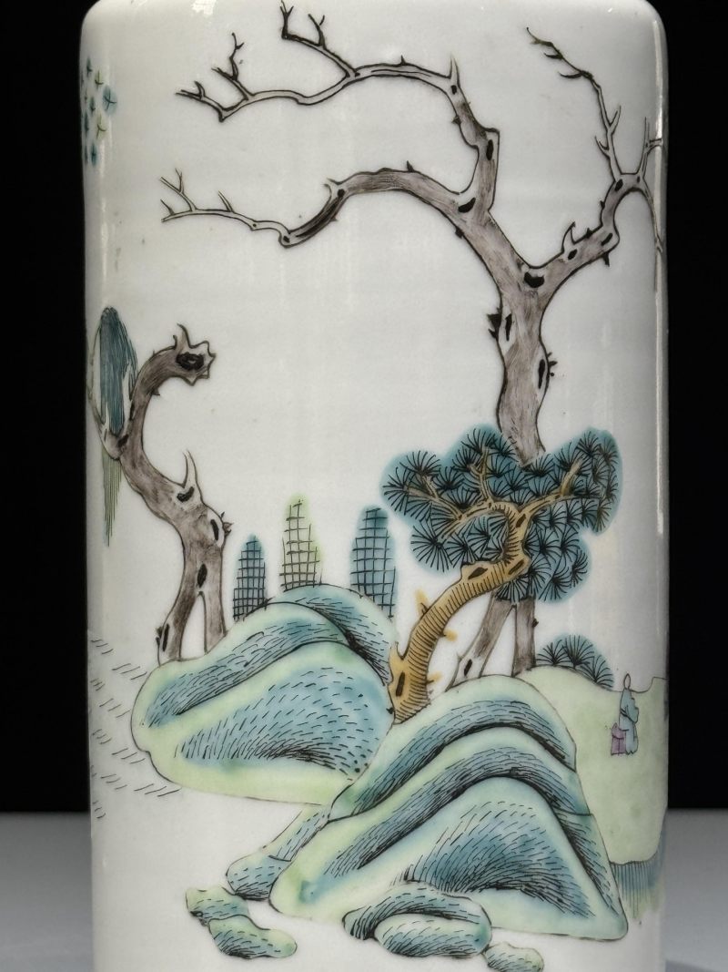    清晚期 粉彩山水人物纹棒槌瓶 - 图8