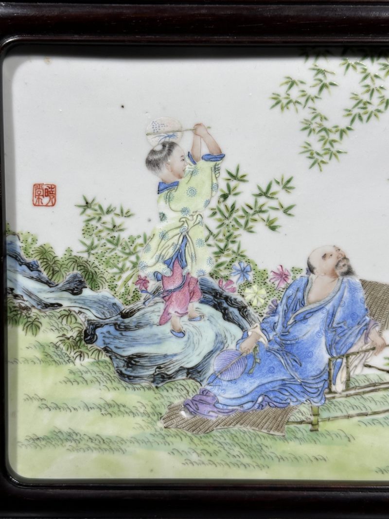    民国 汪晓棠作 粉彩人物纹瓷板 - 图9