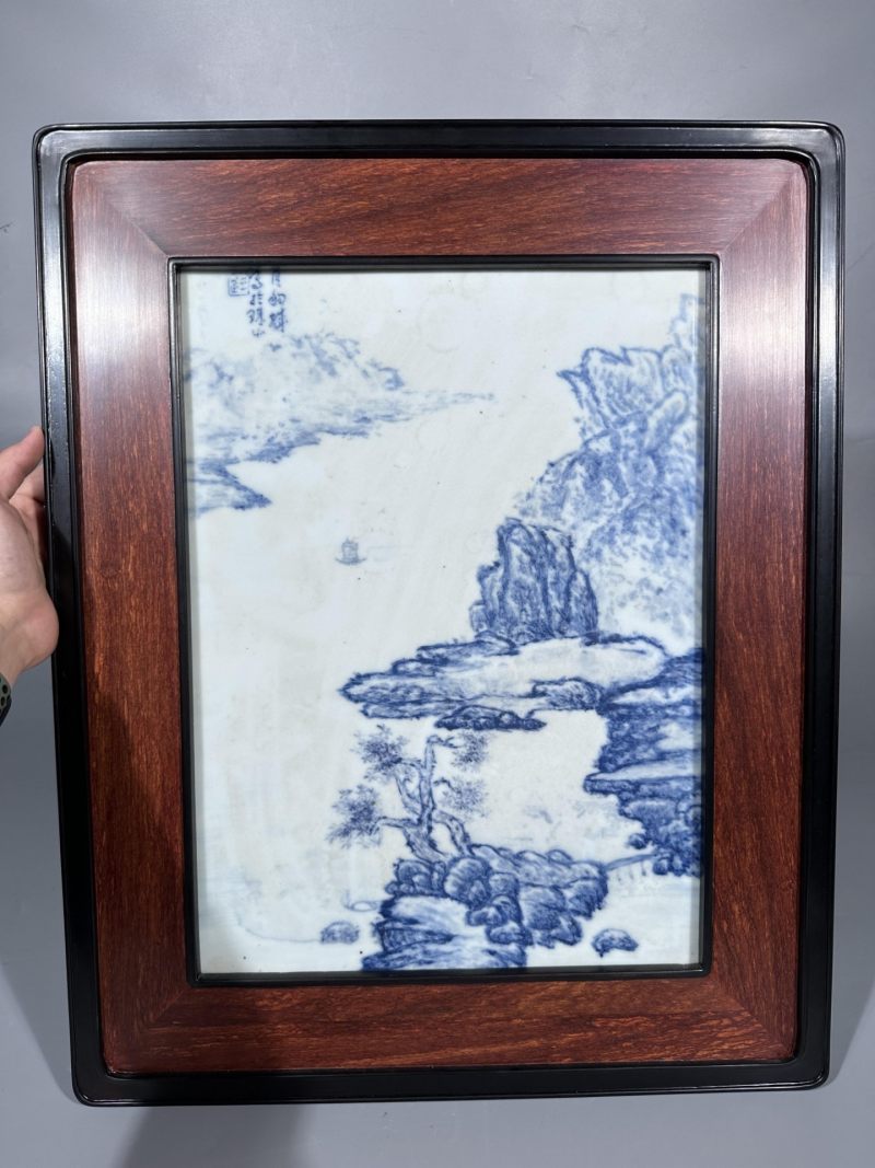    1950年代 王步风格青花山水纹瓷板 - 图2