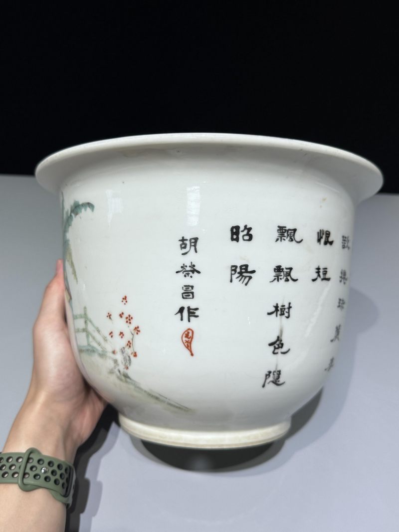    清光绪 粉彩三娘教子图花盆 胡隆昌作 - 图8