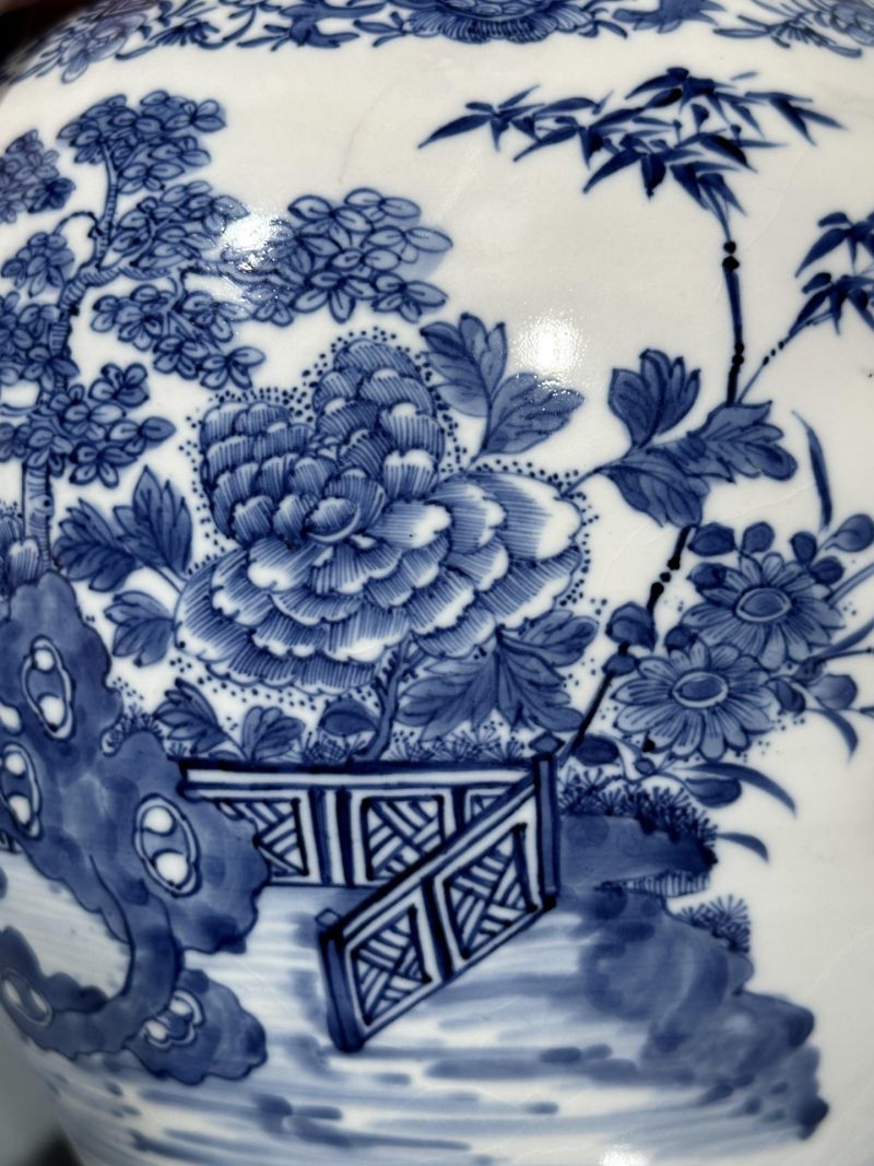   清雍正 浆胎青花松竹牡丹纹罐 - 图8