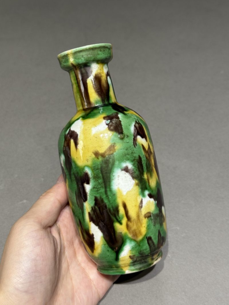    清康熙 虎皮三彩小棒槌瓶 - 图4