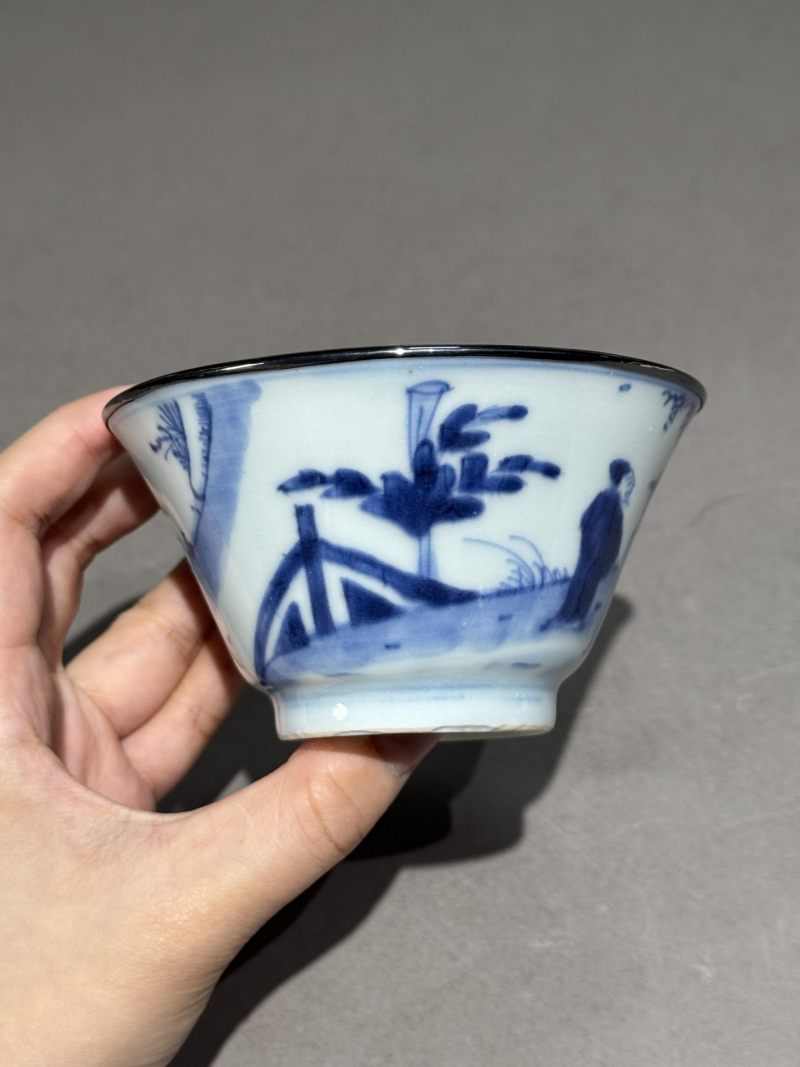    清康熙 青花人物纹杯 - 图5
