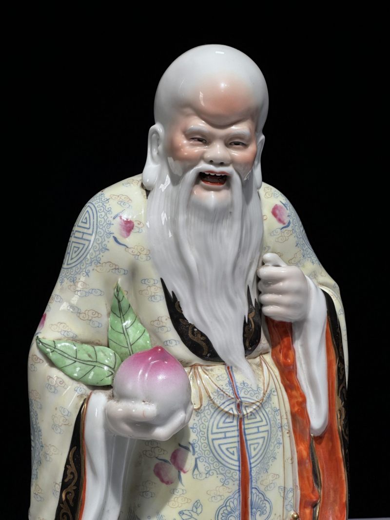    民国 粉彩寿星瓷塑 - 图9