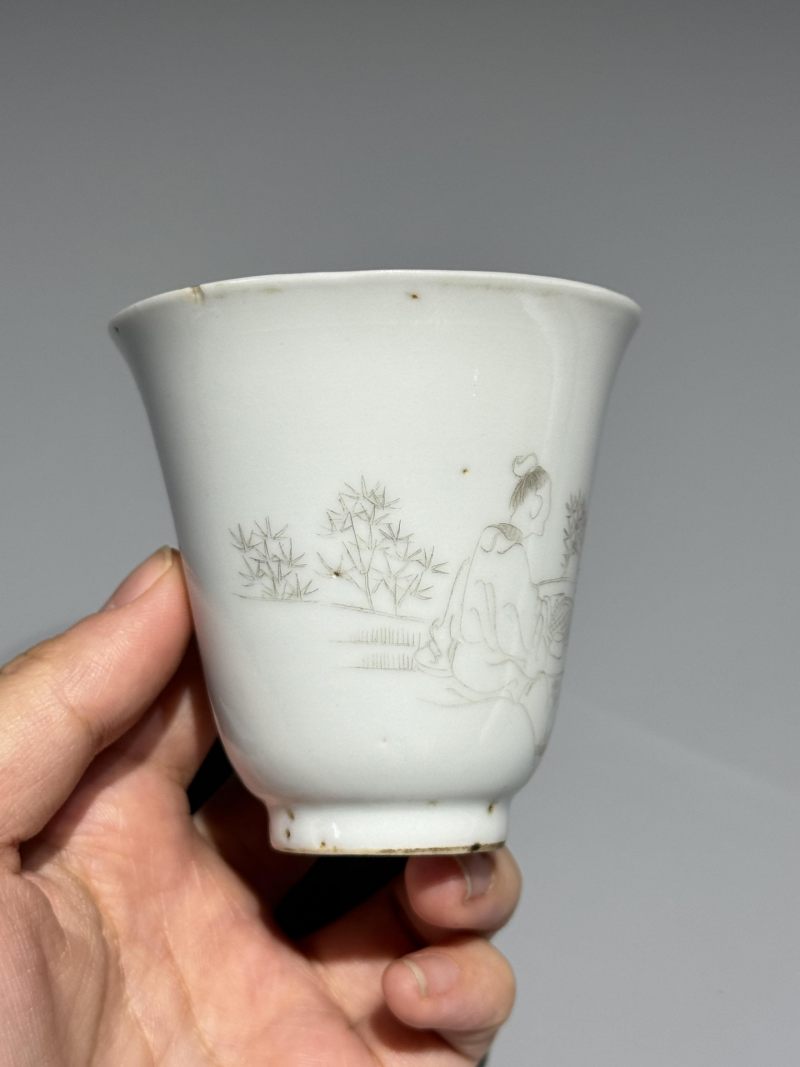    清晚期  墨彩高仕图小杯 - 图3