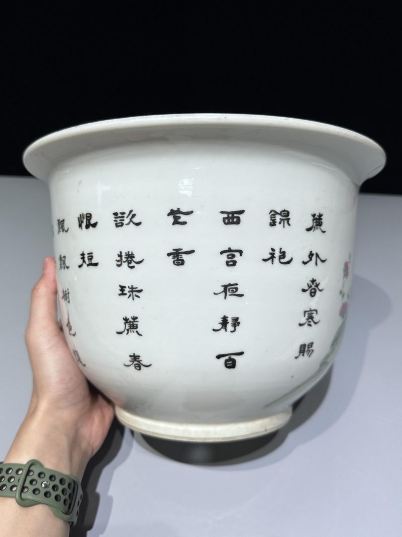    清光绪 粉彩三娘教子图花盆 胡隆昌作 - 图9