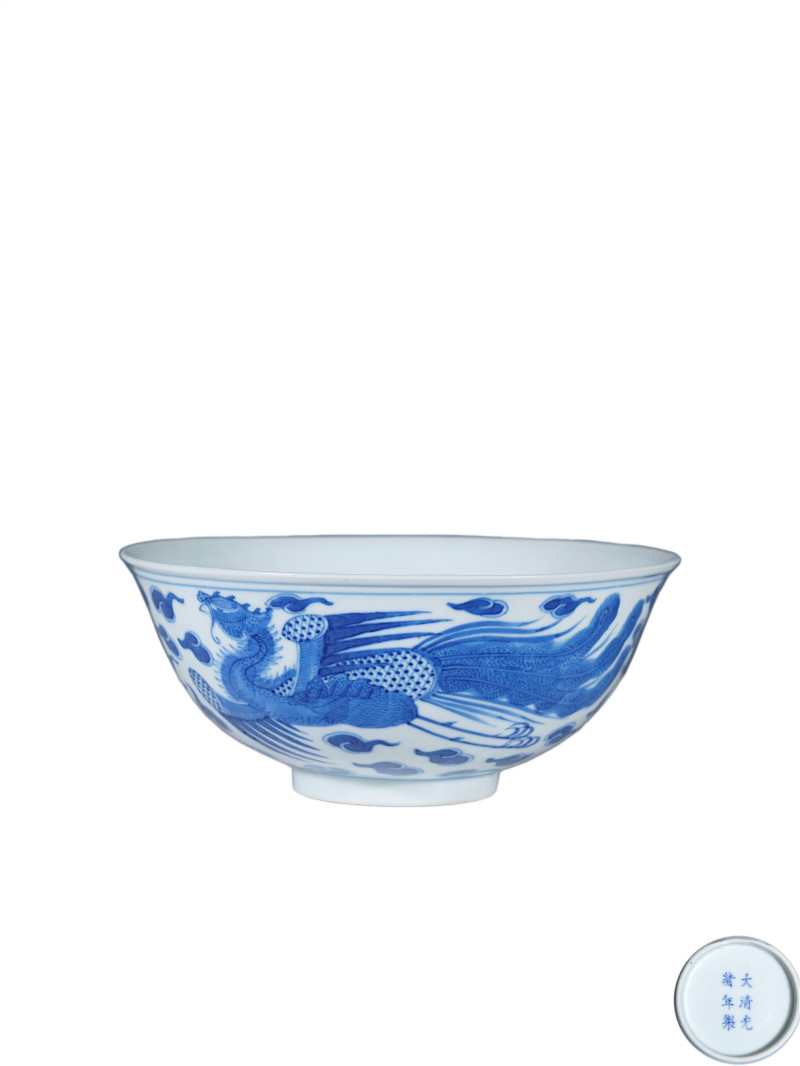    清光绪 青花云凤纹碗 - 图1