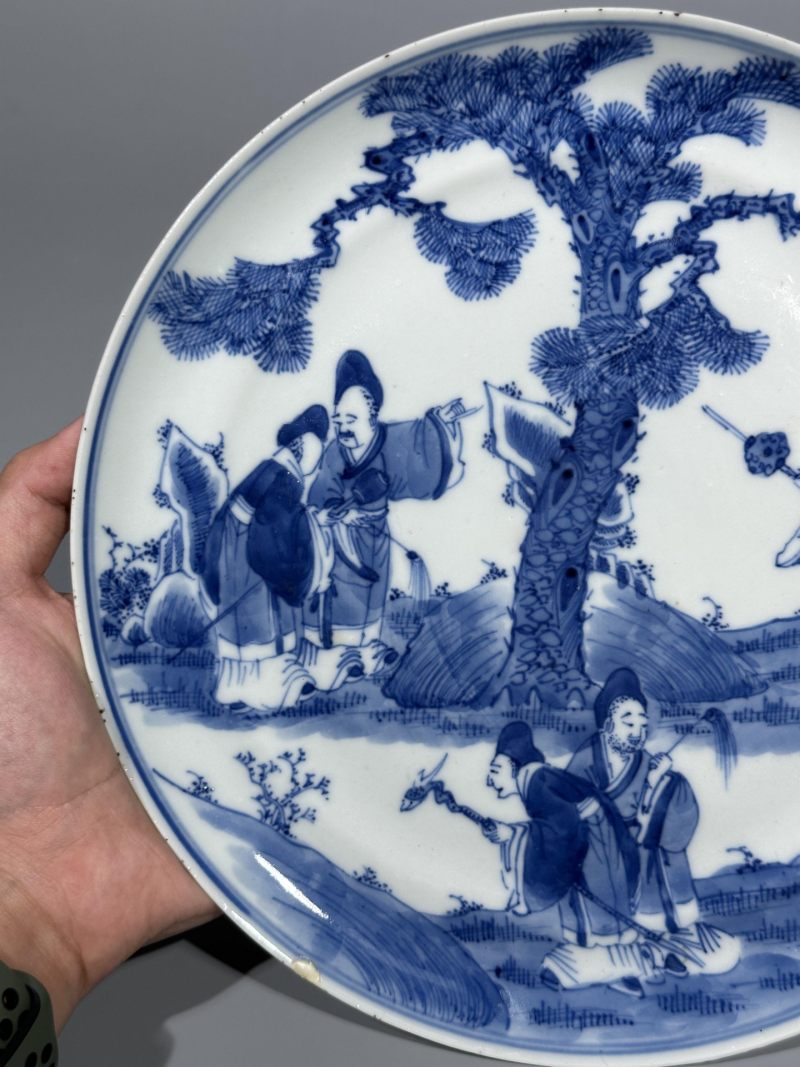    清晚期 青花人物纹盘 - 图4