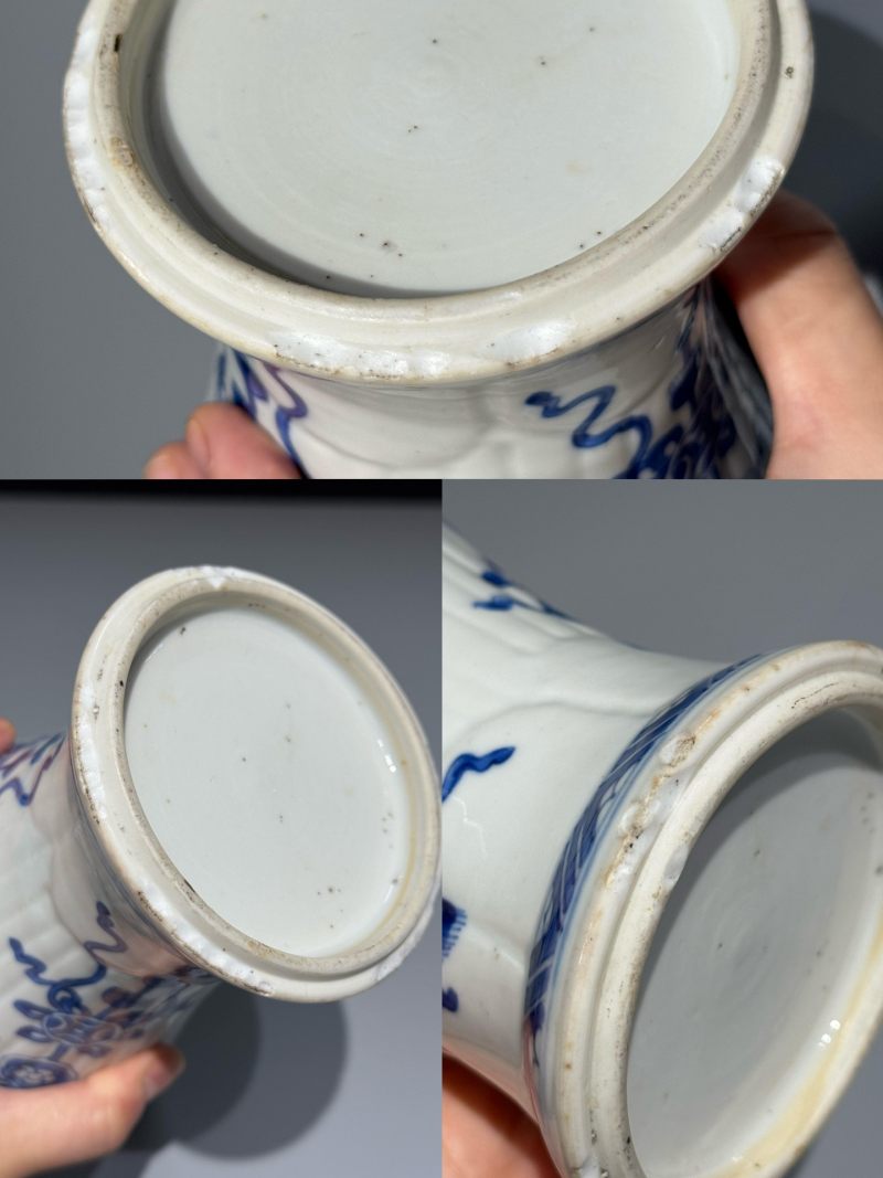    清康熙 青花花卉纹瓜棱瓶 带木盖 - 图14