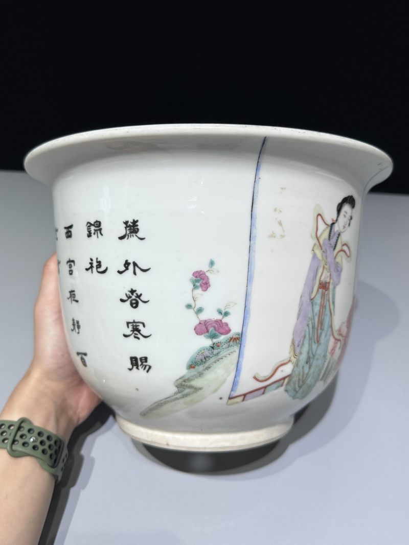    清光绪 粉彩三娘教子图花盆 胡隆昌作 - 图10