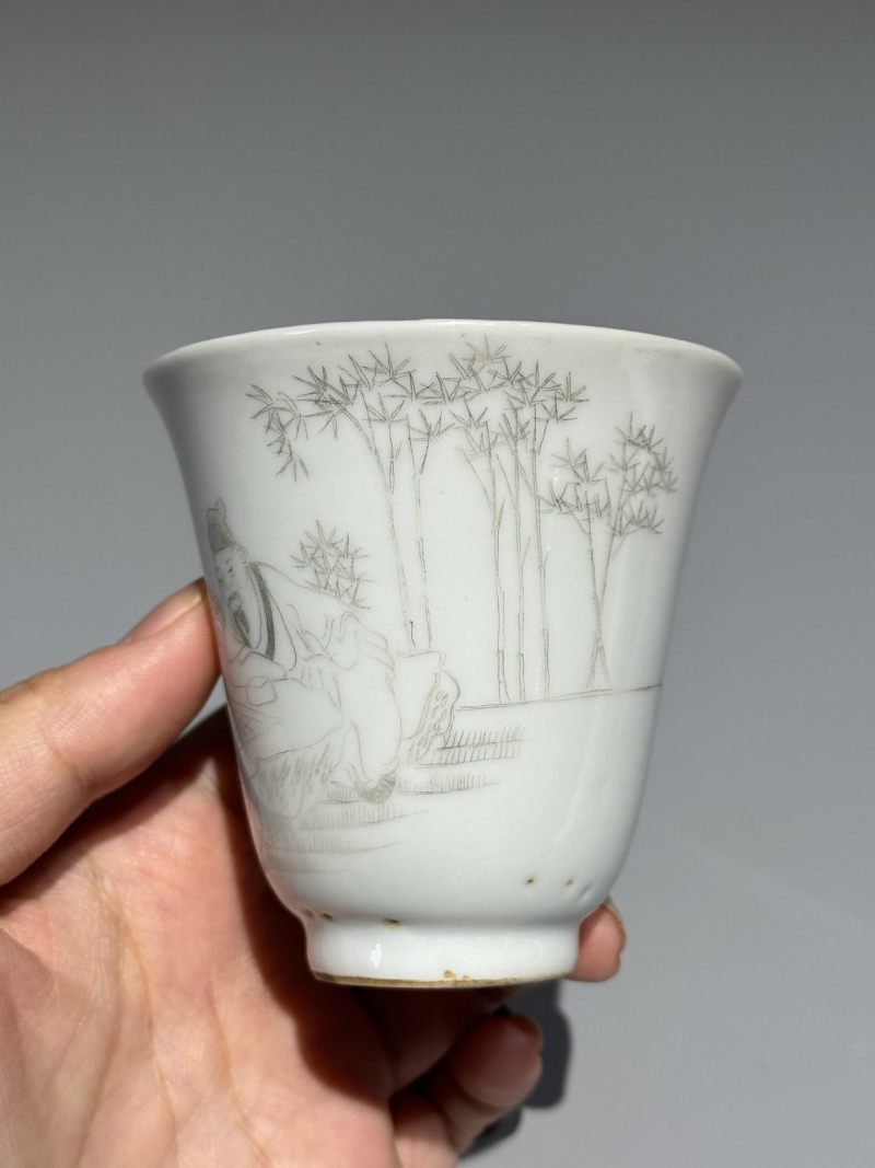    清晚期  墨彩高仕图小杯 - 图4