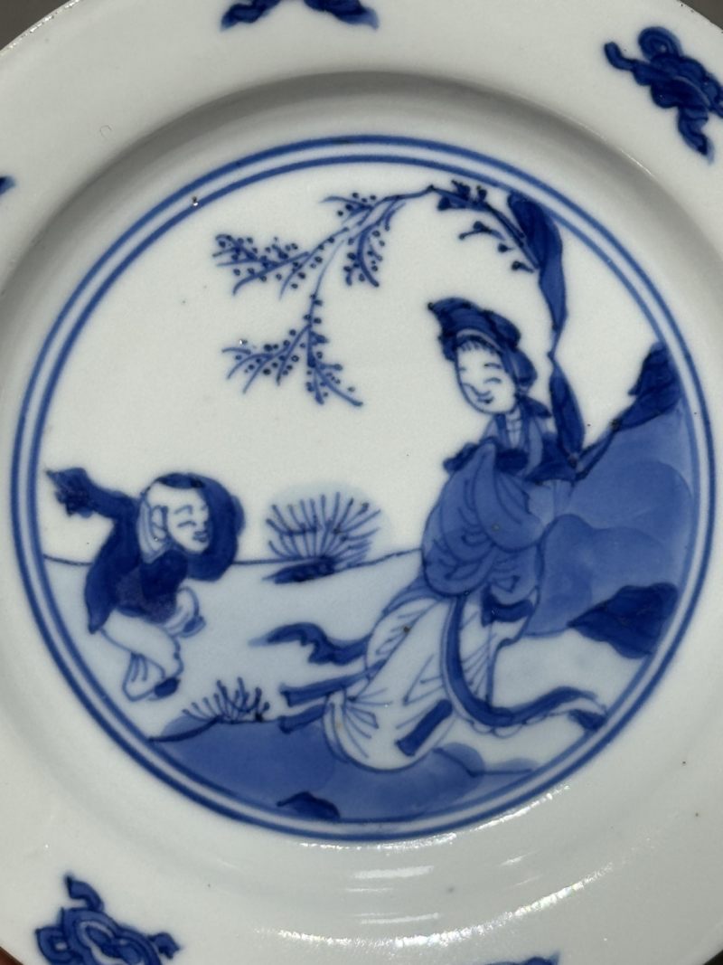    清康熙 青花三娘教子图杯碟一组（两件） - 图4
