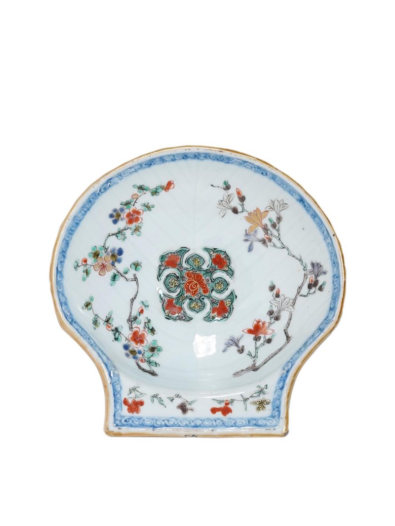    清康熙 五彩花卉贝壳形盘 - 图1