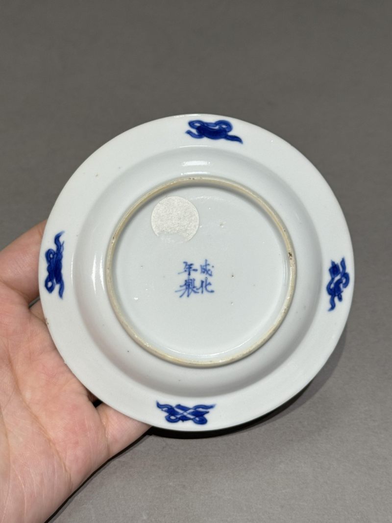    清康熙 青花三娘教子图杯碟一组（两件） - 图5