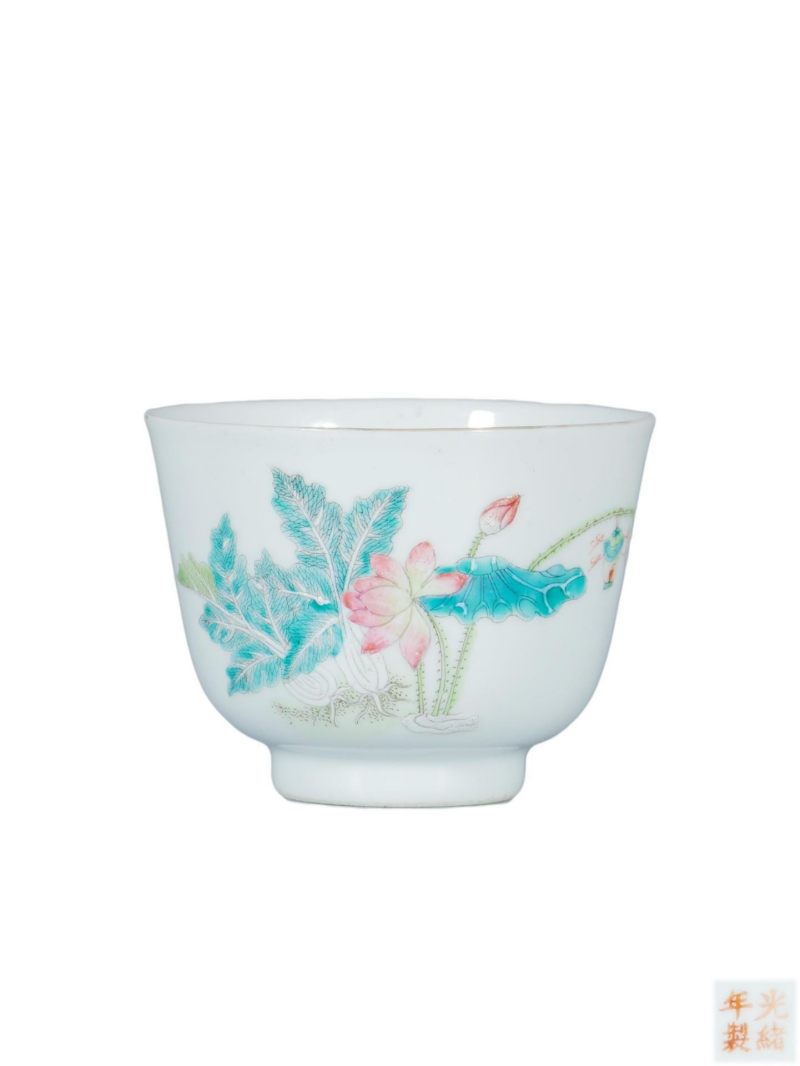    清光绪 粉彩芙蓉百财纹杯 - 图1