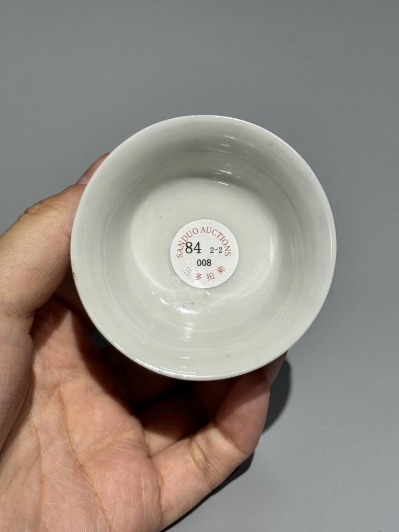    清晚期 青花诗文杯一对 - 图5