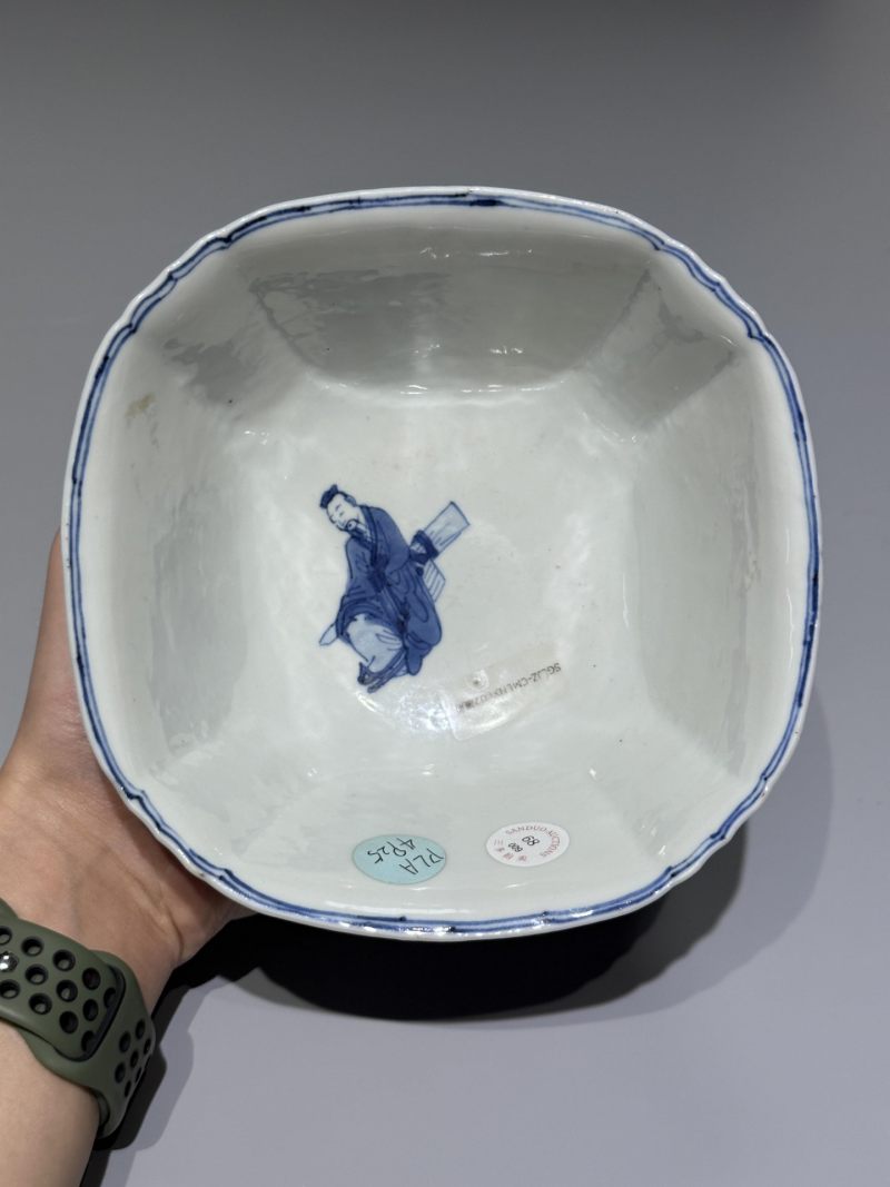    清康熙 青花高仕图倭角碗 - 图3