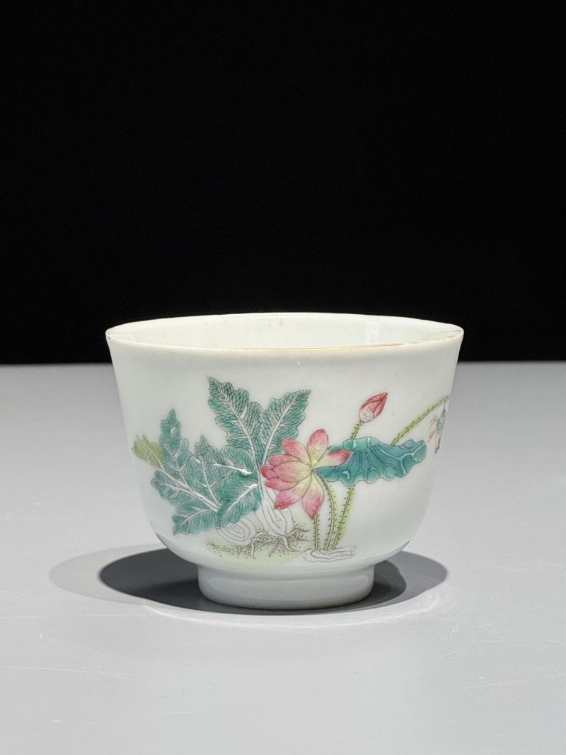    清光绪 粉彩芙蓉百财纹杯 - 图2