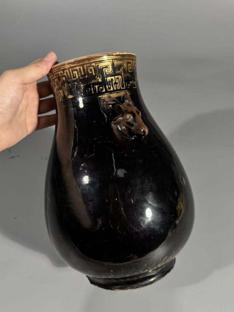    清晚期 乌金釉描金鹿头尊 - 图7